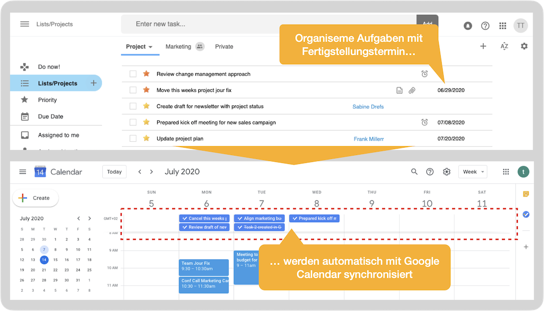 Integration in Google Calendar