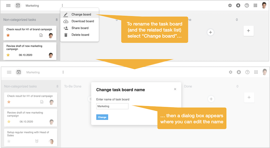 Rename a task board