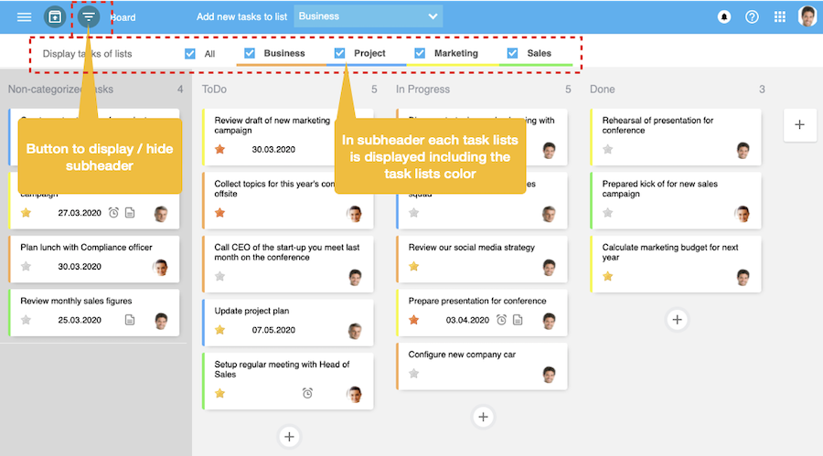 My Task Board with task list filter - all task lists selected