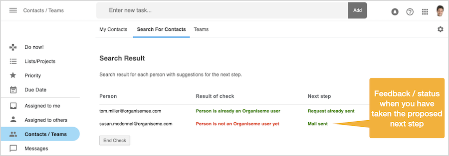 Send Contacts request