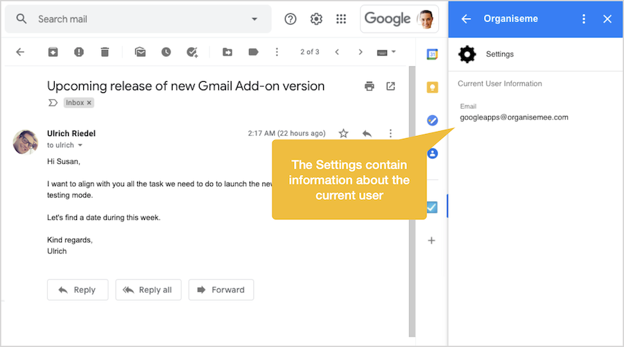 Settings page
