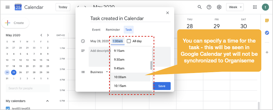 Create task in Google Calendar - 