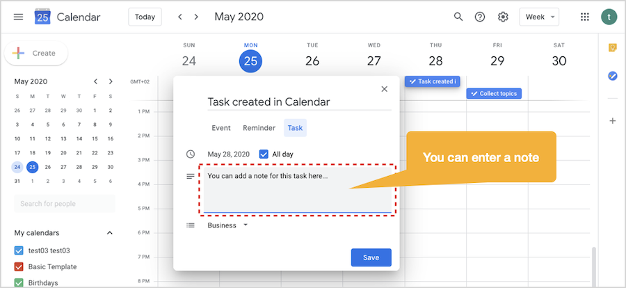 Create task in Google Calendar - 