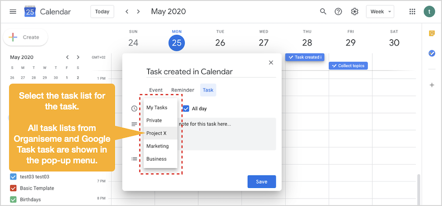 Create task in Google Calendar - 