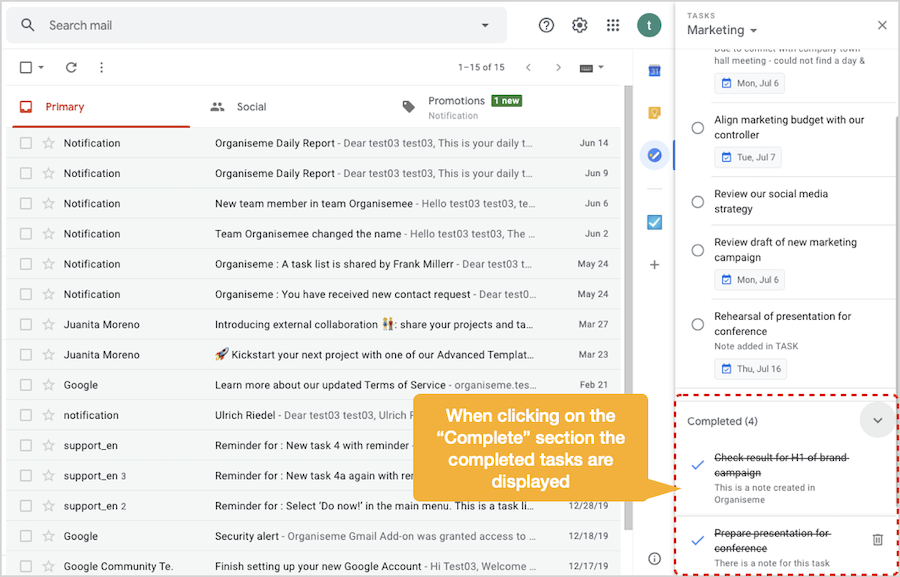 Editing Organiseme tasks in Google Tasks - complete a task