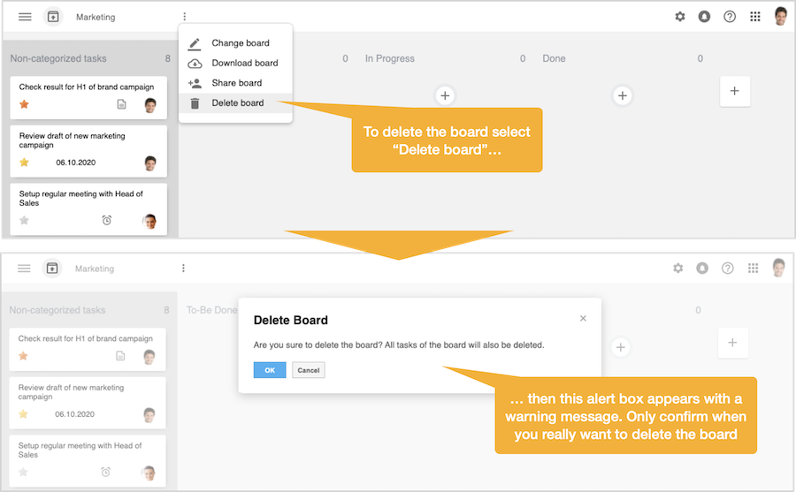Delete a task board
