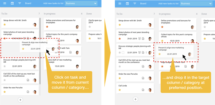 Board view - Move task to other column