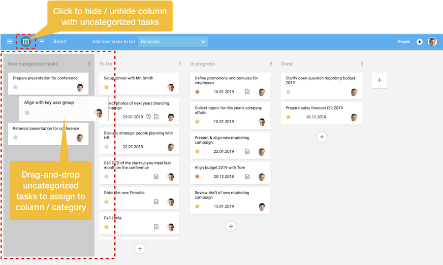 Board view - Non-categorized tasks
