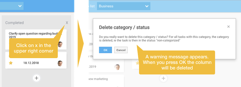 Board view - Delete column