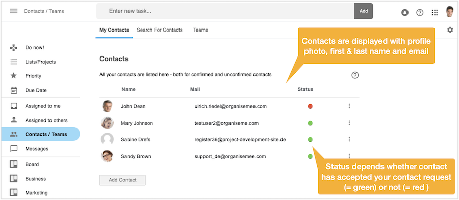 List of Contacts