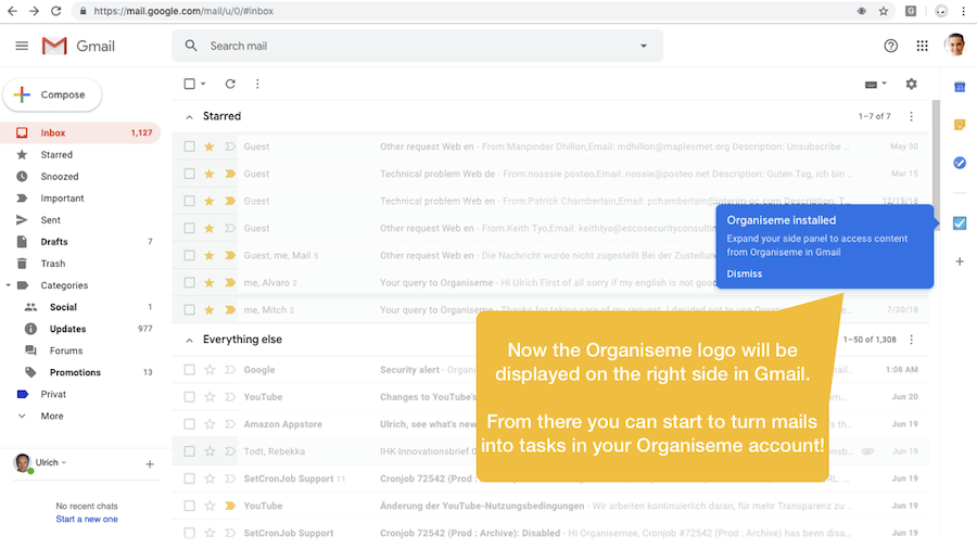 Email turned task in Organiseme