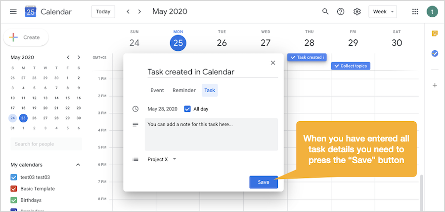 Create task in Google Calendar - 