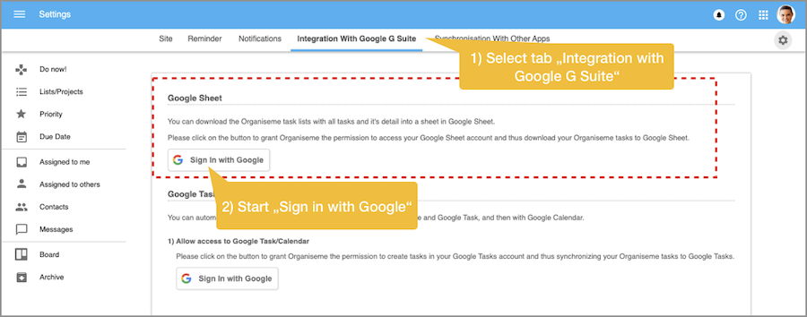 Granting Organiseme permission to create spreadsheet in Google Drive - Step 1