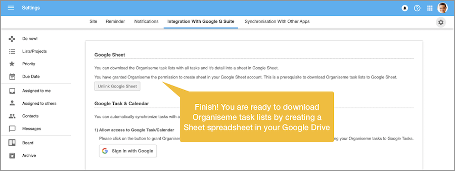 Granting Organiseme permission to create spreadsheet in Google Drive - Step 4